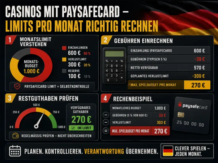 Casinos mit Paysafecard – Limits pro Monat richtig rechnen