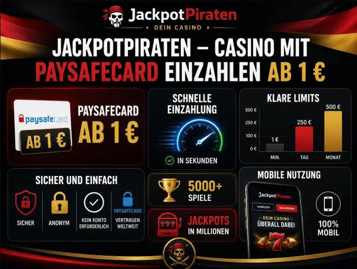 JackpotPiraten – Casino mit Paysafecard einzahlen ab 1 €